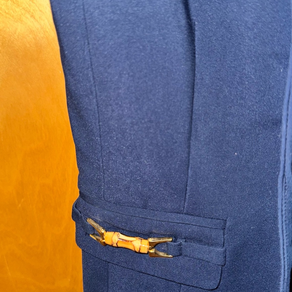 New York & Company Navy Short Sleeve Blazer with Gold Trim - Picture 3 of 7